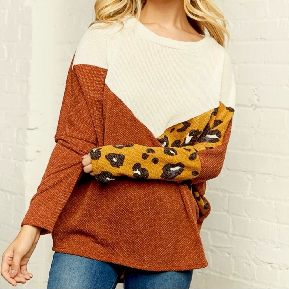 Leopard Print Color Block Sweater - image 2